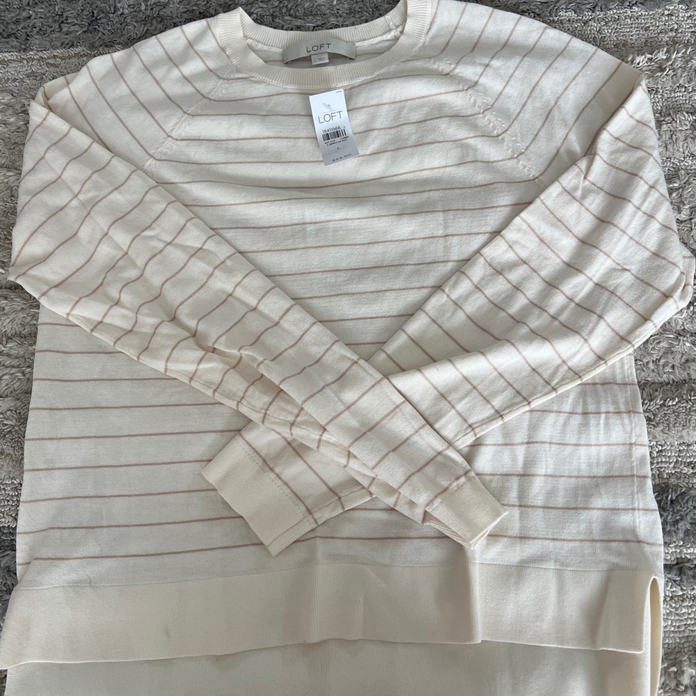 LOFT Women's Cream Striped Sweater